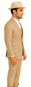 Mens Stacy Adams Suit - Designer Suit - 3 Piece Suit - Vested Suit - Flat Front Pant- Modern Fit Suits Tan Suit