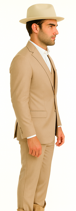 Mens Stacy Adams Suit - Designer Suit - 3 Piece Suit - Vested Suit - Flat Front Pant- Modern Fit Suits Tan Suit