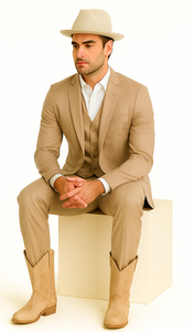 Mens Stacy Adams Suit - Designer Suit - 3 Piece Suit - Vested Suit - Flat Front Pant- Modern Fit Suits Tan Suit