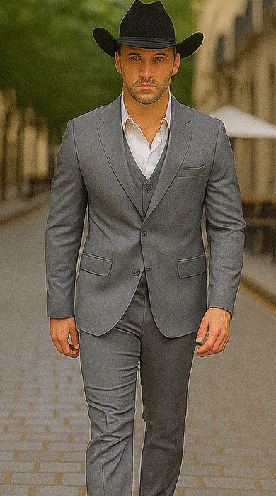 Mens Stacy Adams Suit - Designer Suit - 3 Piece Suit - Vested Suit - Flat Front Pant-Modern Fit Suits Medium Grey Suit
