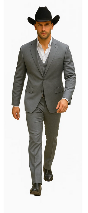 Mens Stacy Adams Suit - Designer Suit - 3 Piece Suit - Vested Suit - Flat Front Pant-Modern Fit Suits Medium Grey Suit