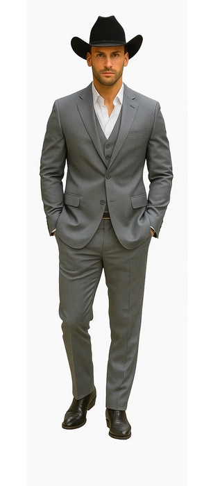 Mens Stacy Adams Suit - Designer Suit - 3 Piece Suit - Vested Suit - Flat Front Pant-Modern Fit Suits Medium Grey Suit