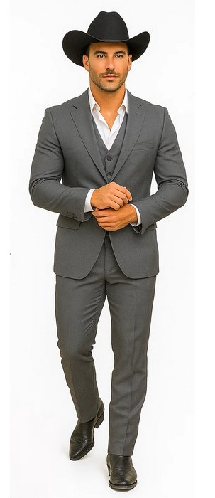 Mens Stacy Adams Suit - Designer Suit - 3 Piece Suit - Vested Suit - Flat Front Pant-Modern Fit Suits Medium Grey Suit