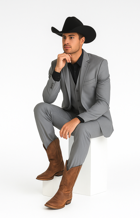 Mens Stacy Adams Suit - Designer Suit - 3 Piece Suit - Vested Suit - Flat Front Pant-Modern Fit Suits Medium Grey Suit