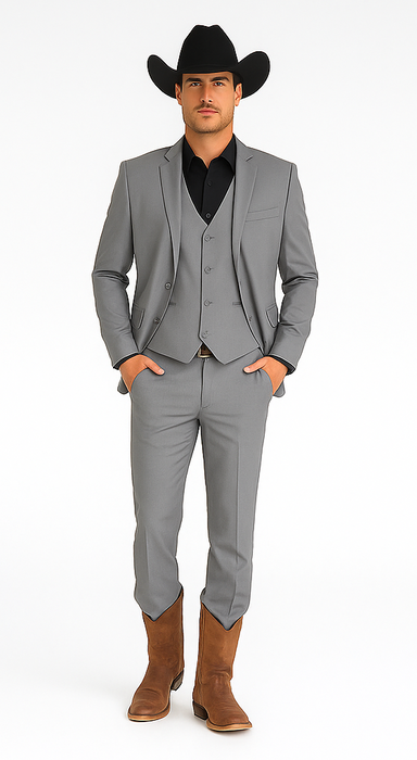 Mens Stacy Adams Suit - Designer Suit - 3 Piece Suit - Vested Suit - Flat Front Pant-Modern Fit Suits Medium Grey Suit