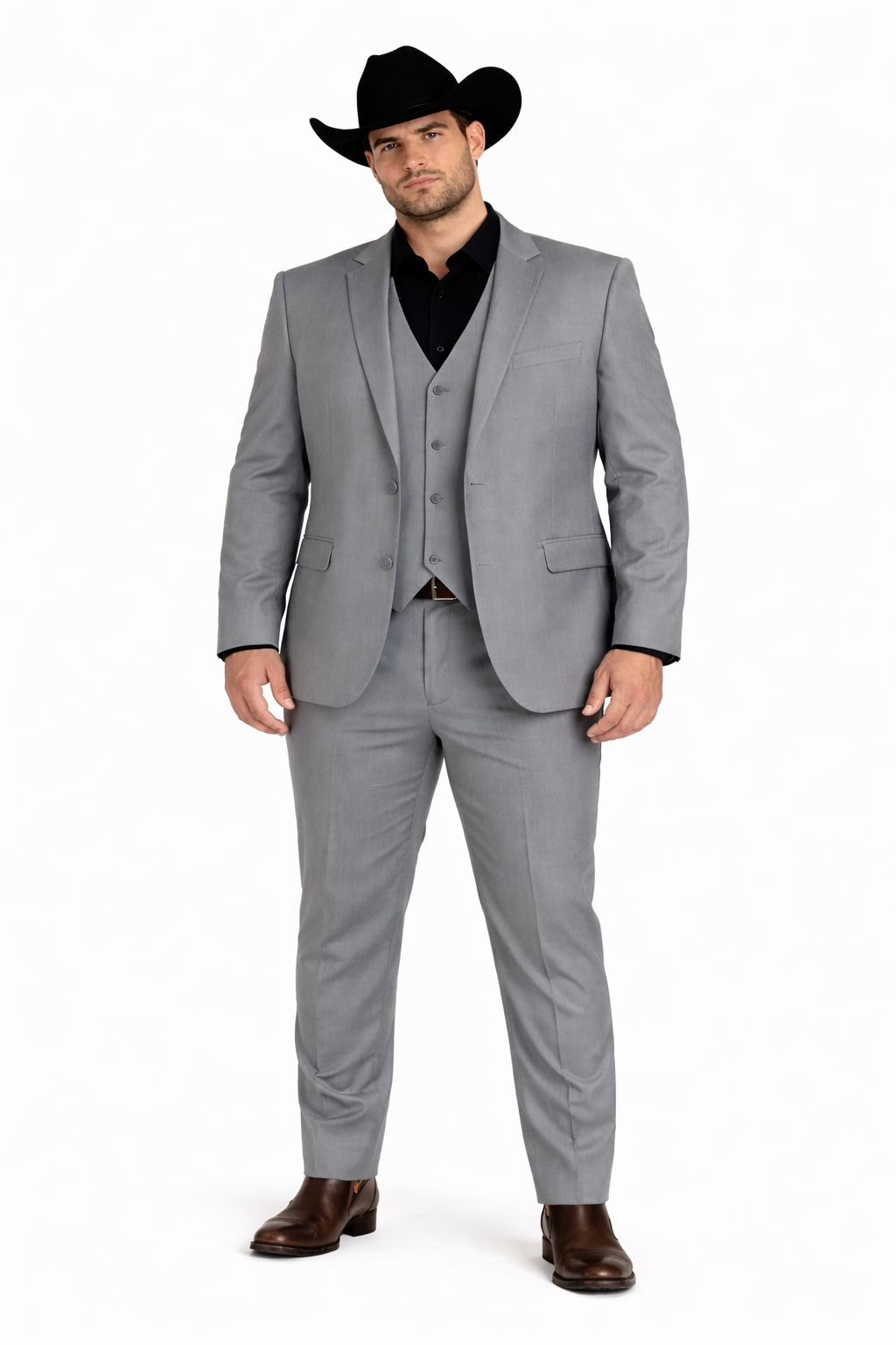 Mens Stacy Adams Suit - Designer Suit - 3 Piece Suit - Vested Suit - Flat Front Pant-Modern Fit Suits Medium Grey Suit