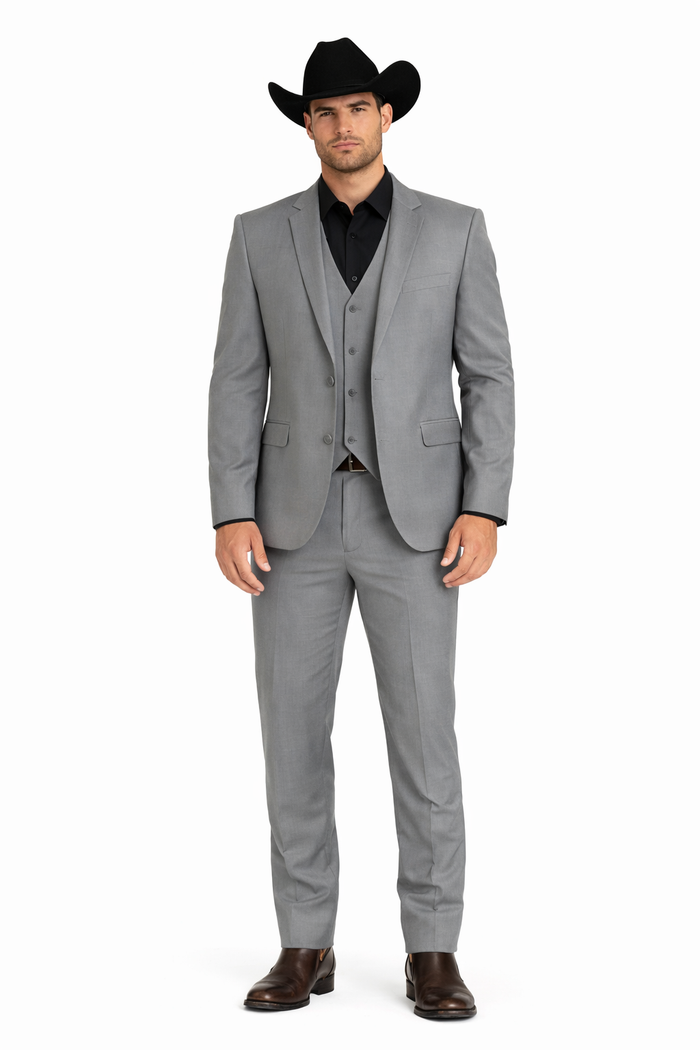 Mens Stacy Adams Suit - Designer Suit - 3 Piece Suit - Vested Suit - Flat Front Pant- Suits Medium Grey Suit Modern Fit