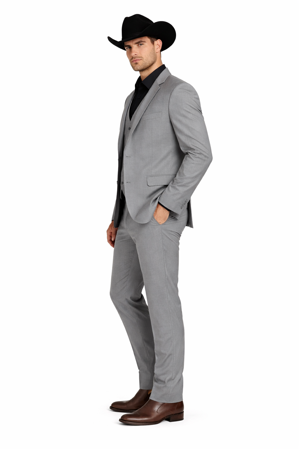 Mens Stacy Adams Suit - Designer Suit - 3 Piece Suit - Vested Suit - Flat Front Pant-Modern Fit Suits Medium Grey Suit