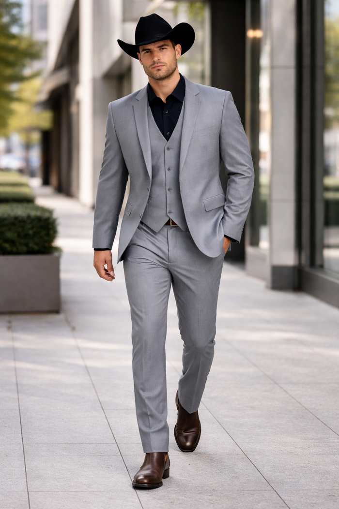 Mens Stacy Adams Suit - Designer Suit - 3 Piece Suit - Vested Suit - Flat Front Pant- Suits Medium Grey Suit Modern Fit