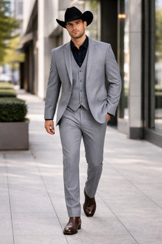 Mens Stacy Adams Suit - Designer Suit - 3 Piece Suit - Vested Suit - Flat Front Pant-Modern Fit Suits Medium Grey Suit