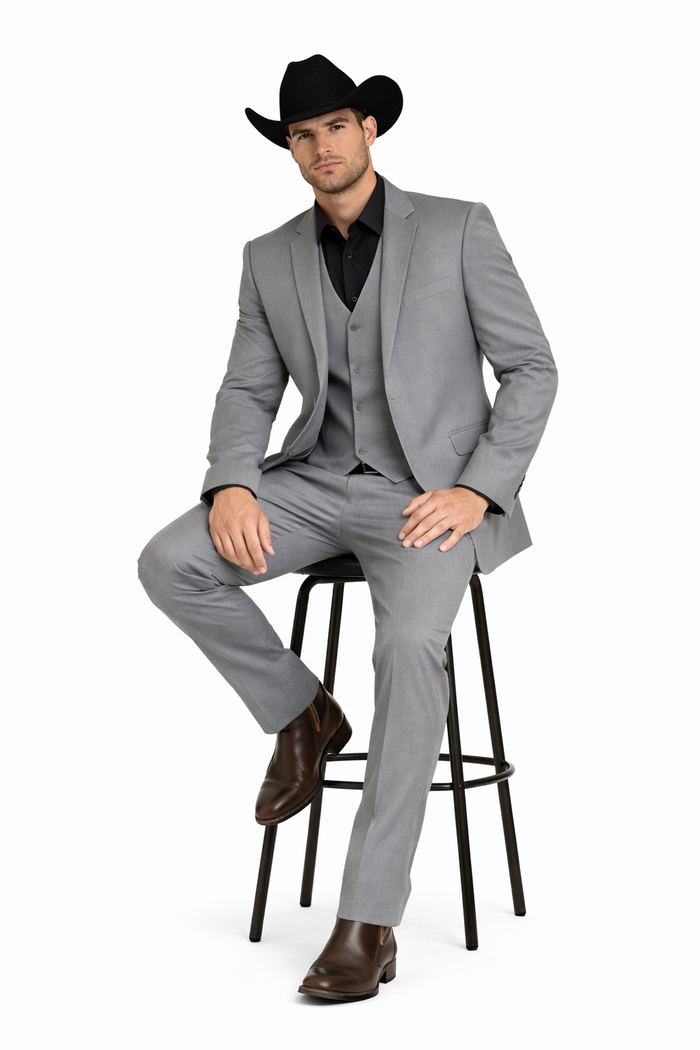 Mens Stacy Adams Suit - Designer Suit - 3 Piece Suit - Vested Suit - Flat Front Pant-Modern Fit Suits Medium Grey Suit