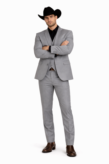 Mens Stacy Adams Suit - Designer Suit - 3 Piece Suit - Vested Suit - Flat Front Pant-Modern Fit Suits Medium Grey Suit