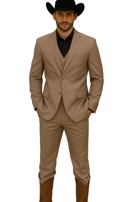 Mens Stacy Adams Suit - Designer Suit - 3 Piece Suit - Vested Suit - Flat Front Pant- Modern Fit Suits Tan Suit