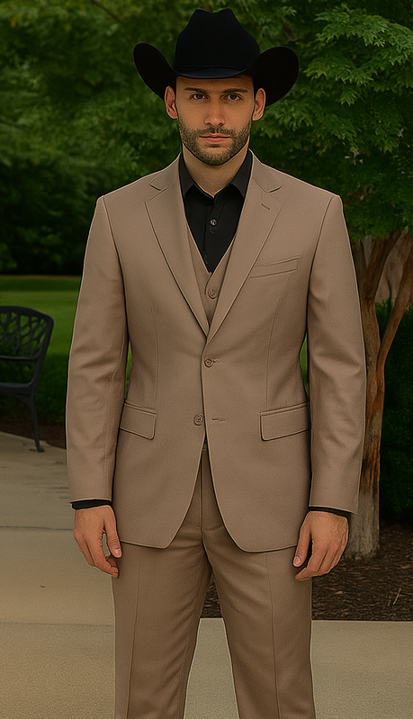 Mens Stacy Adams Suit - Designer Suit - 3 Piece Suit - Vested Suit - Flat Front Pant- Modern Fit Suits Tan Suit