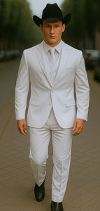 Mens Stacy Adams Suit - Designer Suit - 3 Piece Suit - Vested Suit - Flat Front Pant- Modern Fit Suits White Suit