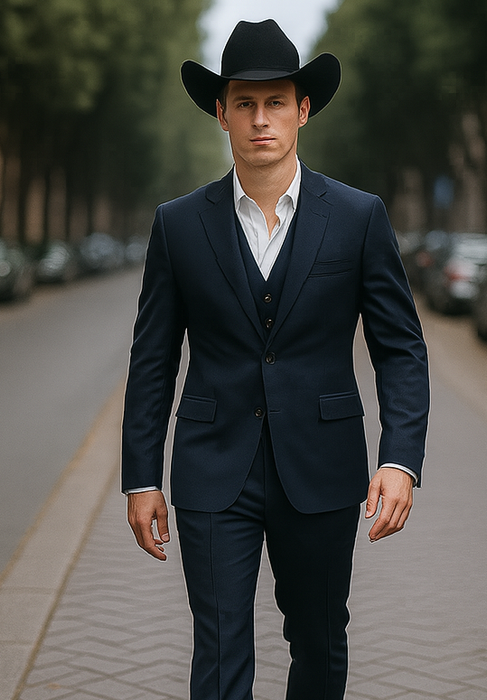 Mens Stacy Adams Suit - Designer Suit - 3 Piece Suits - Vested Suit - Flat Front Pant- Modern Fit Suits Navy Suit
