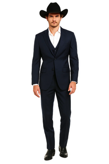 Mens Stacy Adams Suit - Designer Suit - 3 Piece Suits - Vested Suit - Flat Front Pant- Modern Fit Suits Navy Suit