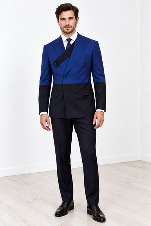 Mens  Statement 100% Wool Modern Fit Double Breasted Suit - Two Tone Jacket in Many Colors