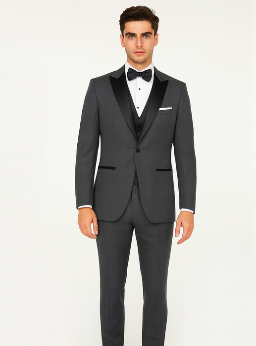 Men's Steel Grey 1 Button  Peak Lapel Suit
