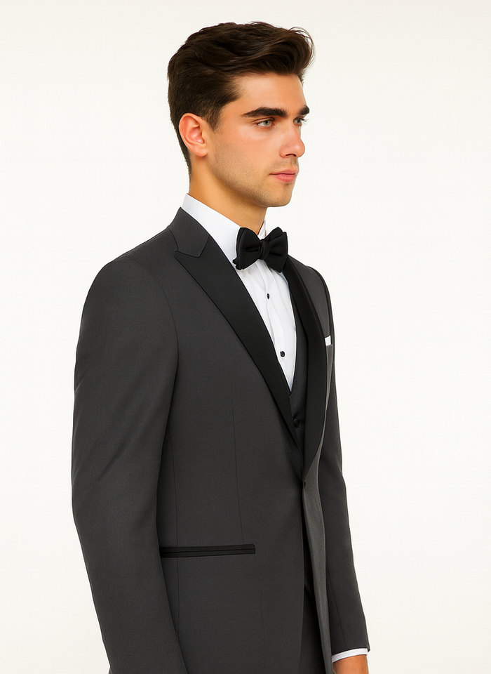 Men's Steel Grey 1 Button  Peak Lapel Suit - Image 3