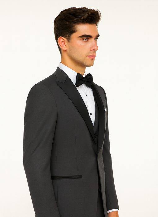 Men's Steel Grey 1 Button  Peak Lapel Suit