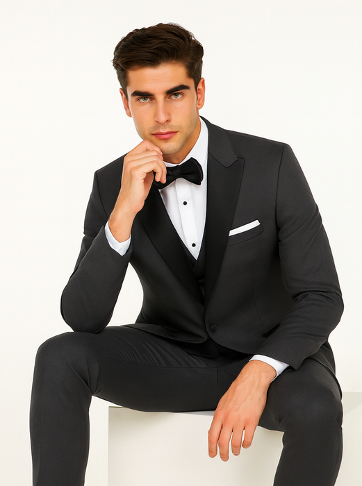 Men's Steel Grey 1 Button  Peak Lapel Suit