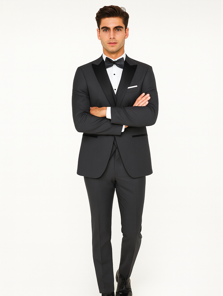 Men's Steel Grey 1 Button  Peak Lapel Suit - Image 5