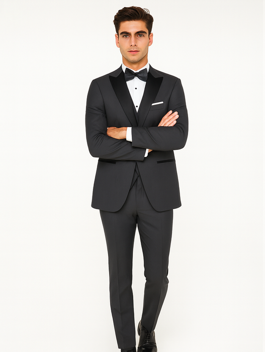 Men's Steel Grey 1 Button  Peak Lapel Suit