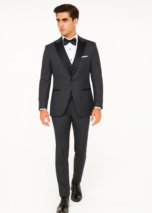 Men's Steel Grey 1 Button  Peak Lapel Suit