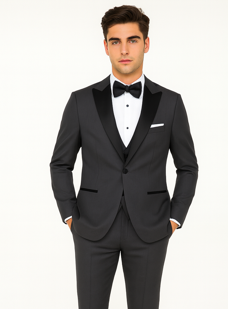Men's Steel Grey 1 Button  Peak Lapel Suit - Image 7