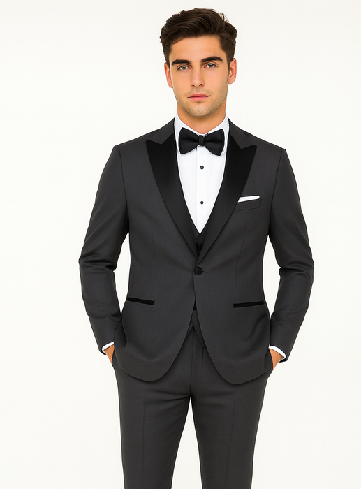 Men's Steel Grey 1 Button  Peak Lapel Suit