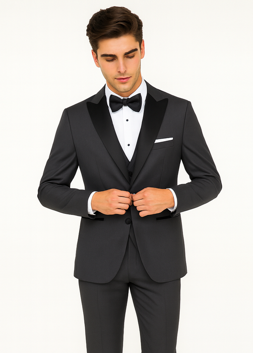 Men's Steel Grey 1 Button  Peak Lapel Suit