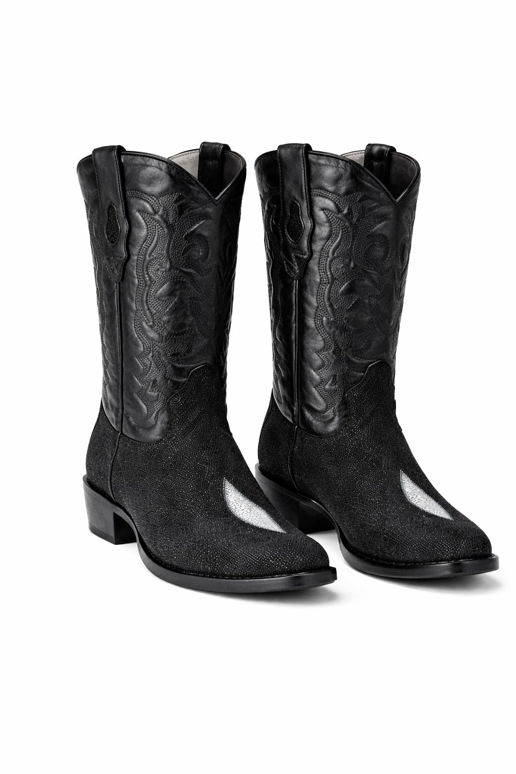 Los Altos Boots Single Stone Stingray R-Toe Black Cowboy Botas De Mantarraya - Mantarraya Boots - Image 4