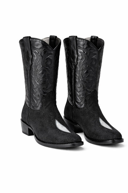 Los Altos Boots Single Stone Stingray R-Toe Black Cowboy Botas De Mantarraya - Mantarraya Boots - Image 4