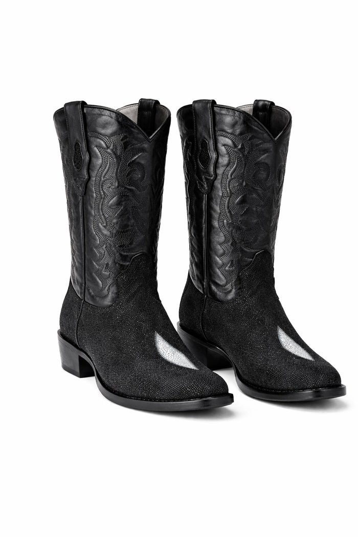Los Altos Boots Single Stone Stingray R-Toe Black Cowboy Botas De Mantarraya - Mantarraya Boots - Image 4