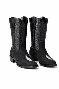 Los Altos Boots Single Stone Stingray R-Toe Black Cowboy Botas De Mantarraya - Mantarraya Boots