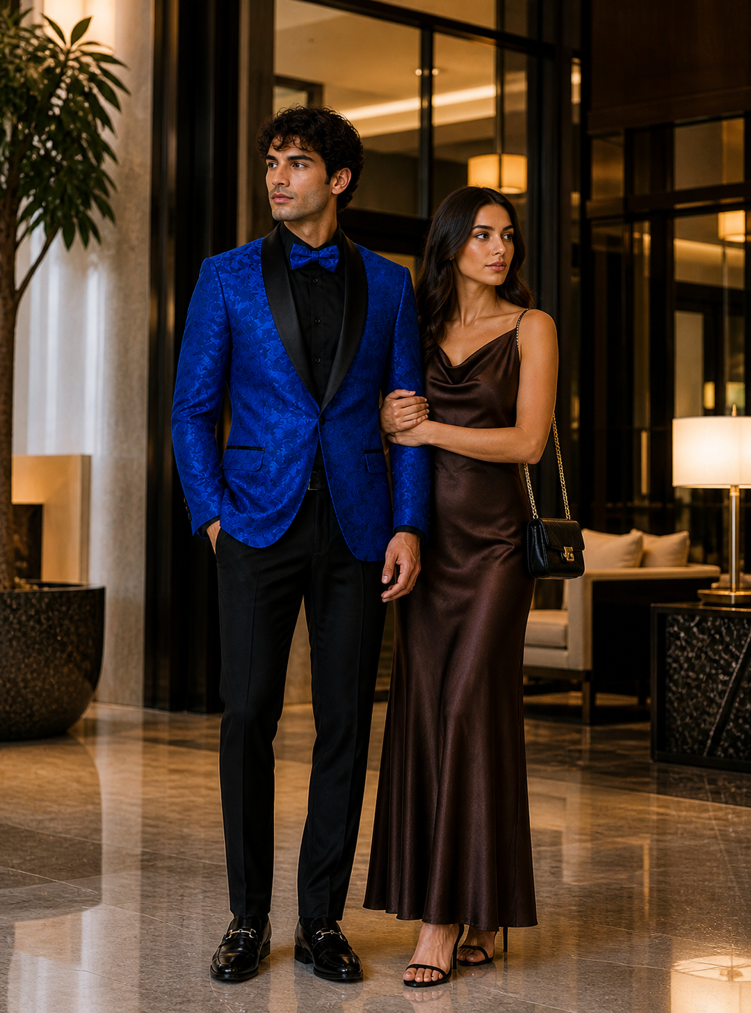 Mens Royal Blue Floral Tuxedo Suit Jacket with Black Shawl Lapel | Slim Fit Luxury Formal Blazer