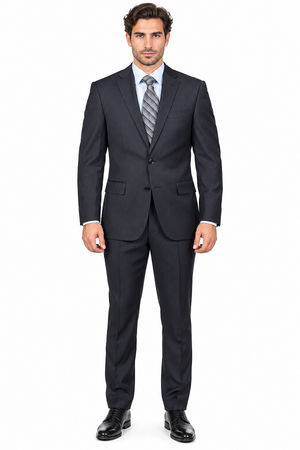 Men's Black On Black Tonal Pinstripe 2-button Shadow Stripe Regular Fit Flat Front Pants Cheap Priced Business Suits Clearance Sale