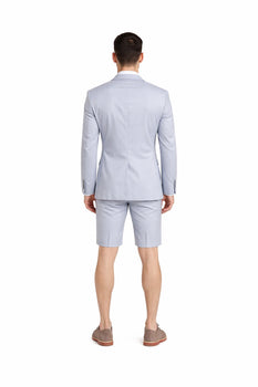 Men's Summer Business Suits With Shorts Pants Set (Sport Coat Looking) Light Gray - Image 2