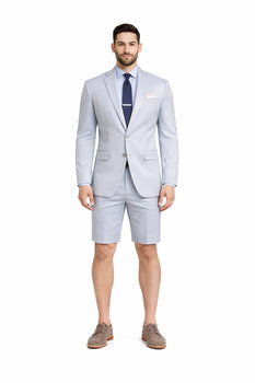 Men's Summer Business Suits With Shorts Pants Set (Sport Coat Looking) Light Gray - Image 6