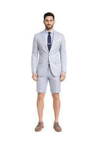 Men's Summer Business Suits With Shorts Pants Set (Sport Coat Looking) Light Gray