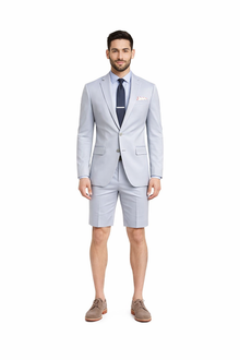 Men's Summer Business Suits With Shorts Pants Set (Sport Coat Looking) Light Gray