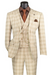 Marc Darcy Wedding Suits Men's Summer Windowpane Plaid Suit with Double Breasted Vest in Khaki Tan