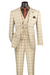 Marc Darcy Wedding Suits Men's Summer Windowpane Plaid Suit with Double Breasted Vest in Khaki Tan