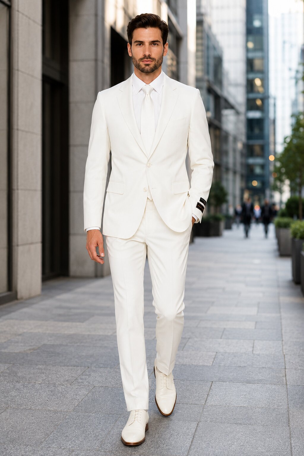 Novello Off-white, Modern Fit, Pure Wool Suit by Tiglio Luxe