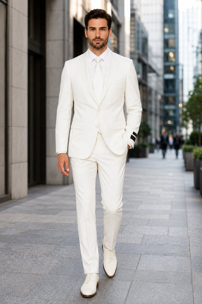 Novello Off-white, Modern Fit, Pure Wool Suit by Tiglio Luxe