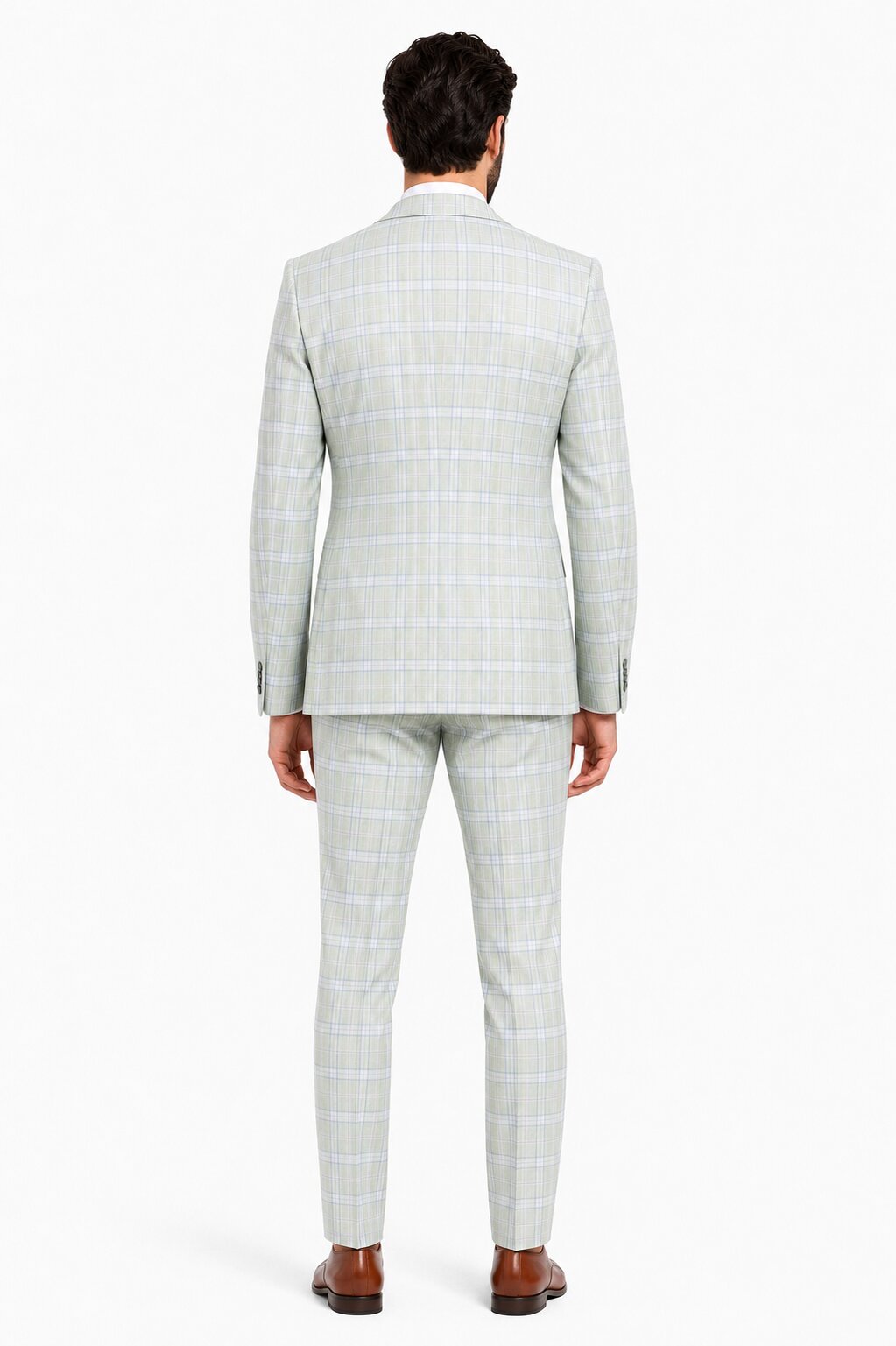 Statement Mens Modern Fit 3 Piece 100% Super 200s Wool Classic Windowpane Suit – Double Breasted Vest