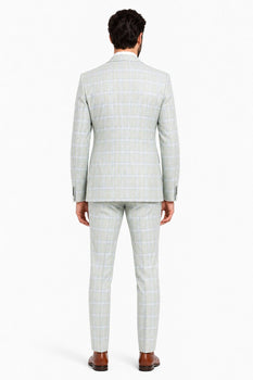 Statement Mens Modern Fit 3 Piece 100% Super 200s Wool Classic Windowpane Suit – Double Breasted Vest