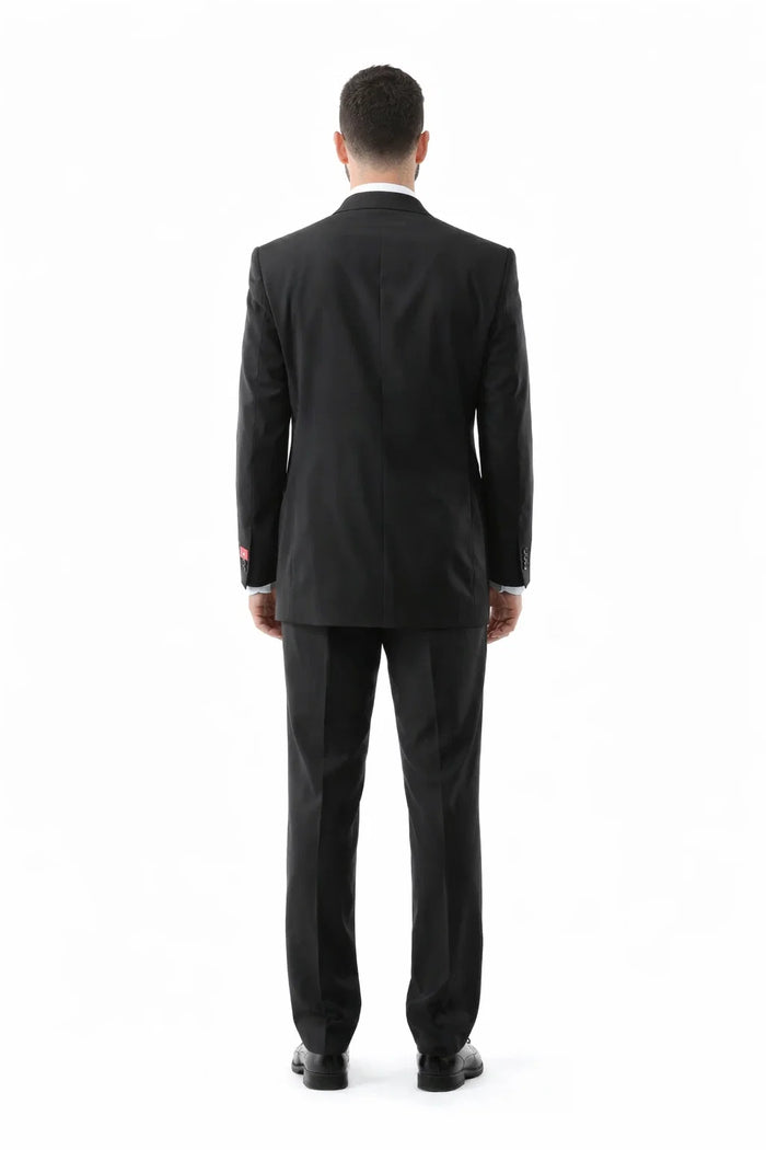 Men's Superior 150s Extra Fine Black 3 pcs Vested Suits with Peak Lapel - Image 2