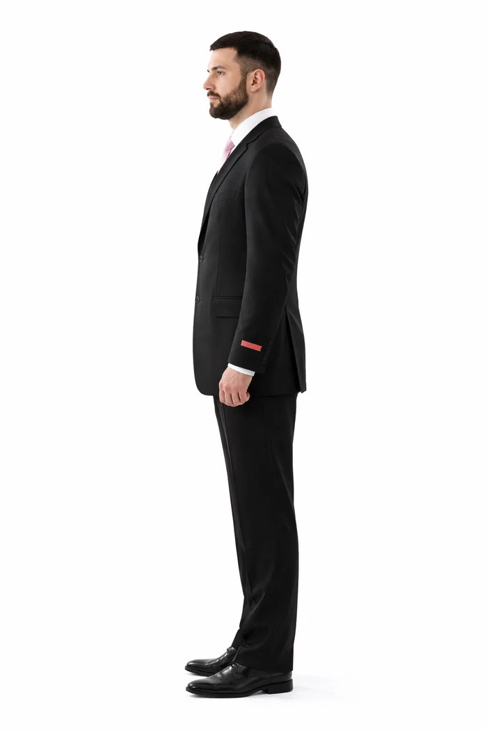 Men's Superior 150s Extra Fine Black 3 pcs Vested Suits with Peak Lapel - Image 7